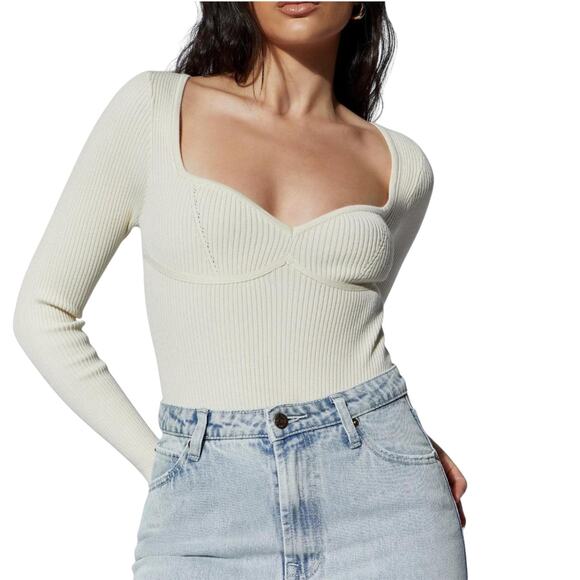Meshki Cream Rinna Recycled Knit Scoop Neck Bodysuit - Picture 1 of 11